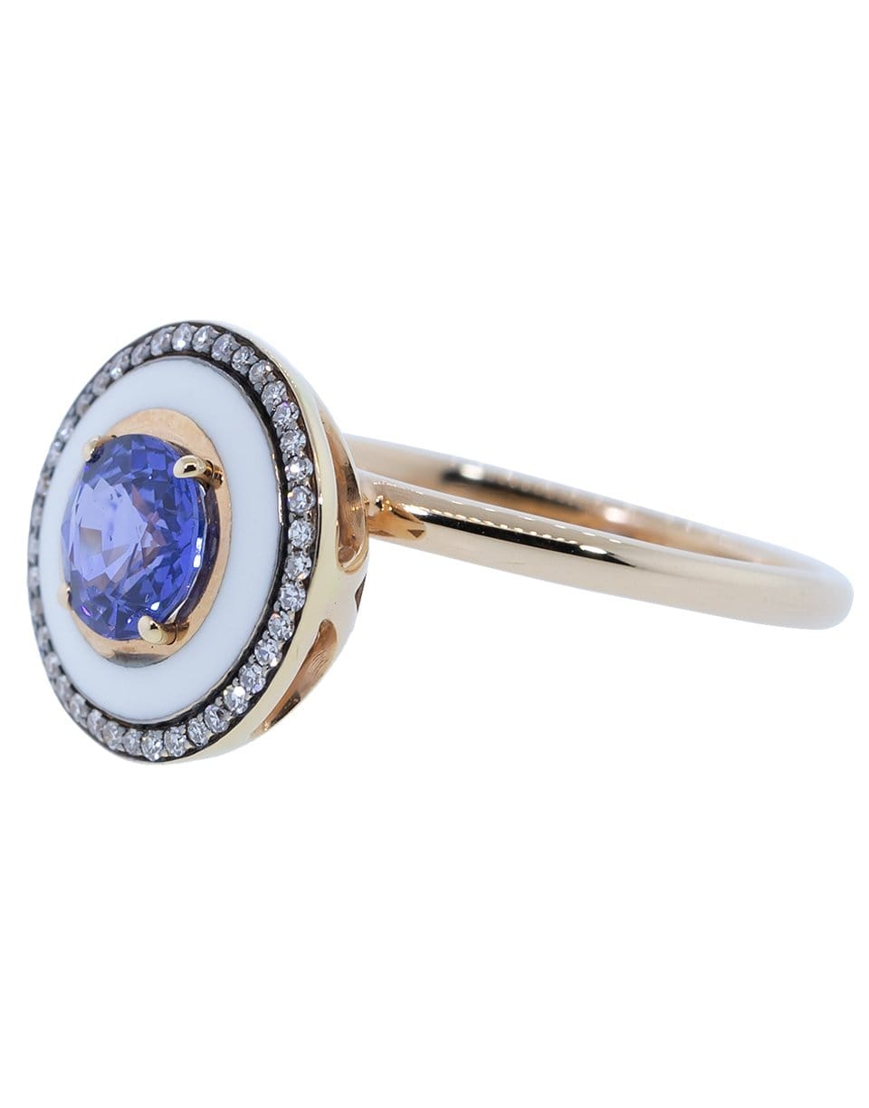 SELIM MOUZANNAR, Blue Sapphire and Diamond White Enamel Ring