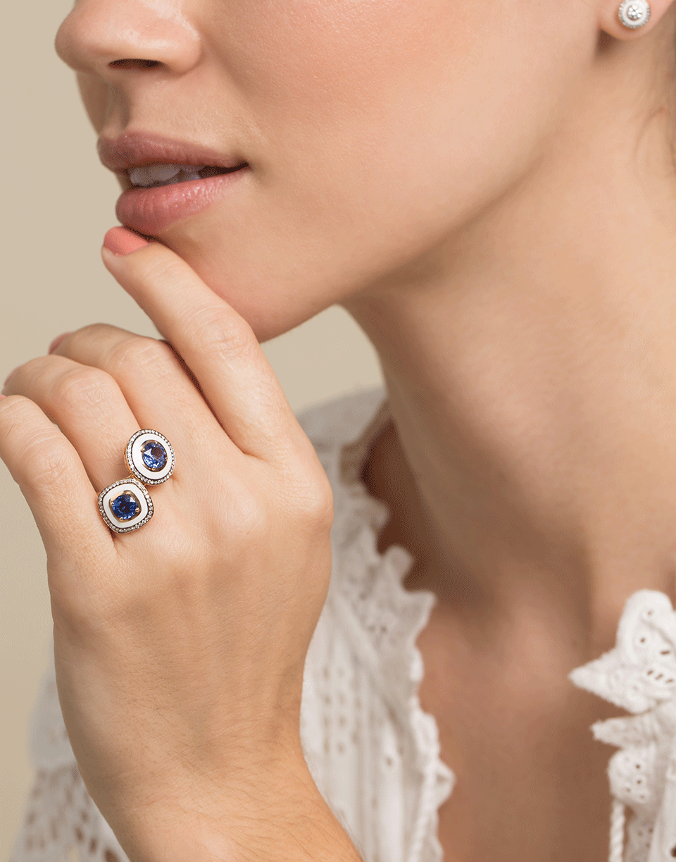 SELIM MOUZANNAR, Blue Sapphire and Diamond White Enamel Ring