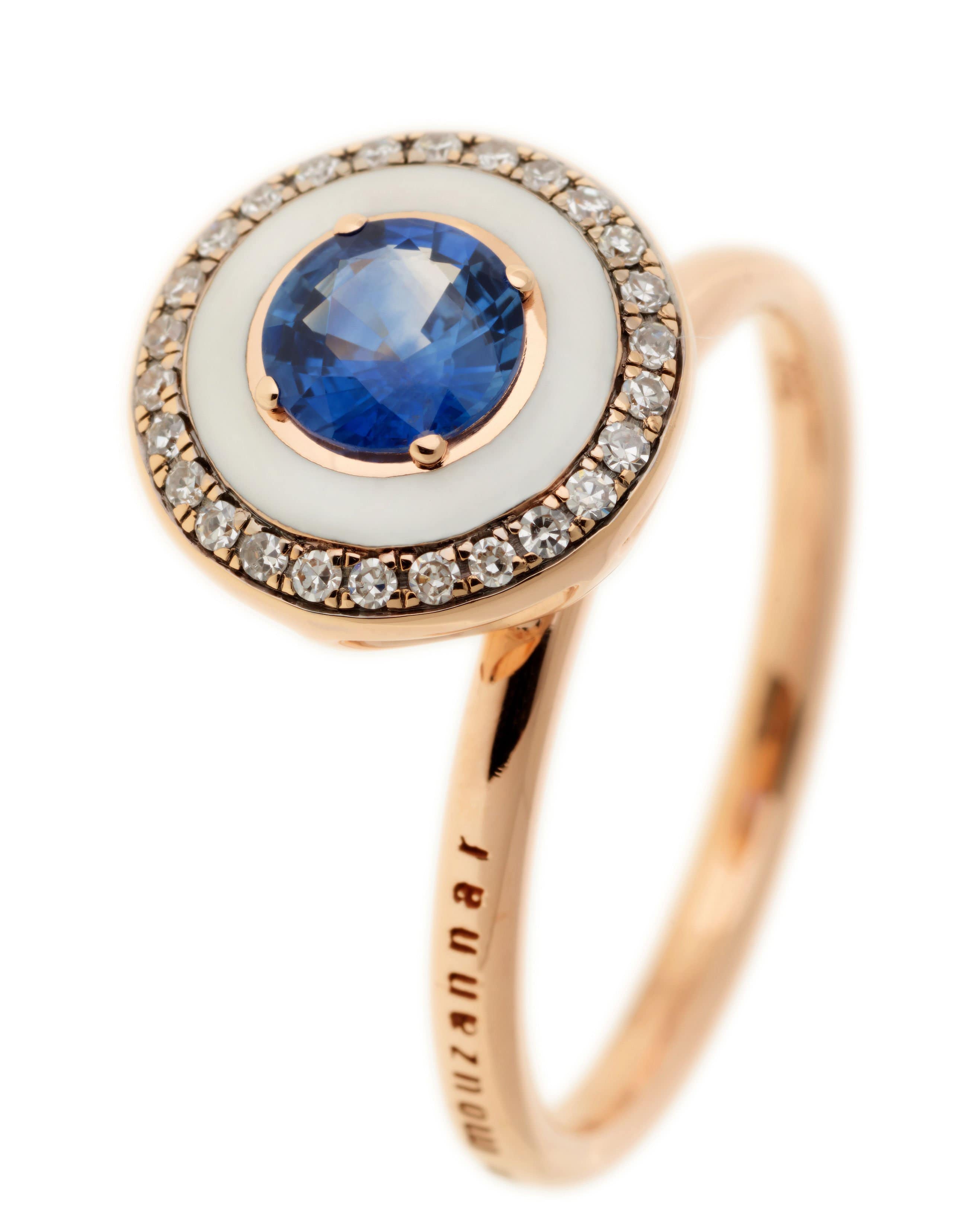 SELIM MOUZANNAR, Blue Sapphire and Ivory Enamel Ring