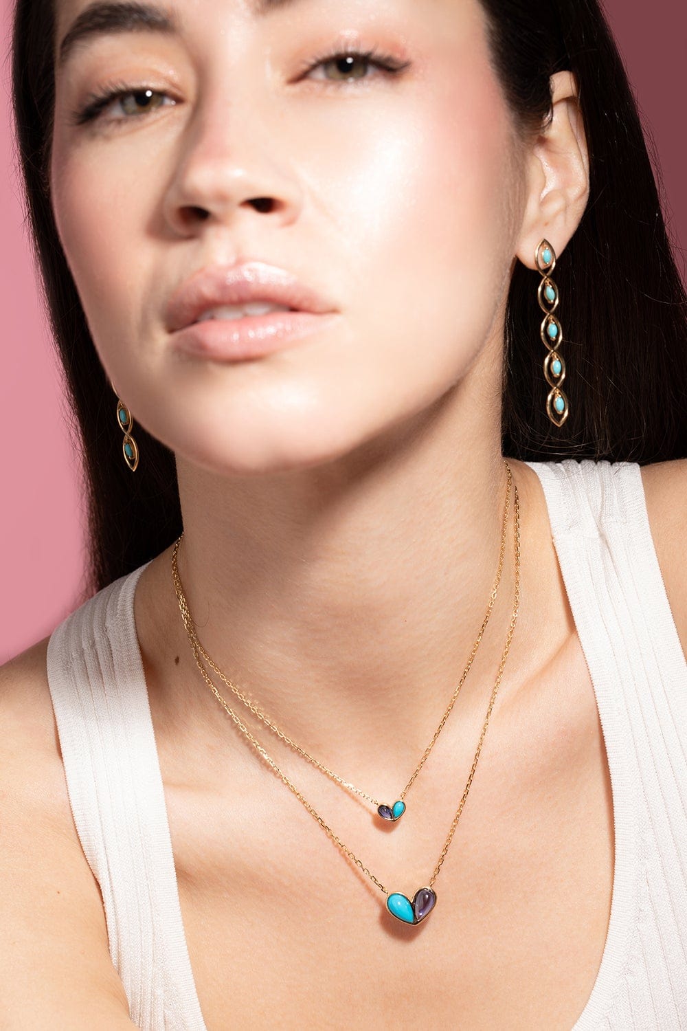 GEMELLA JEWELS, Blue Sapphire and Turquoise Sweetheart Necklace