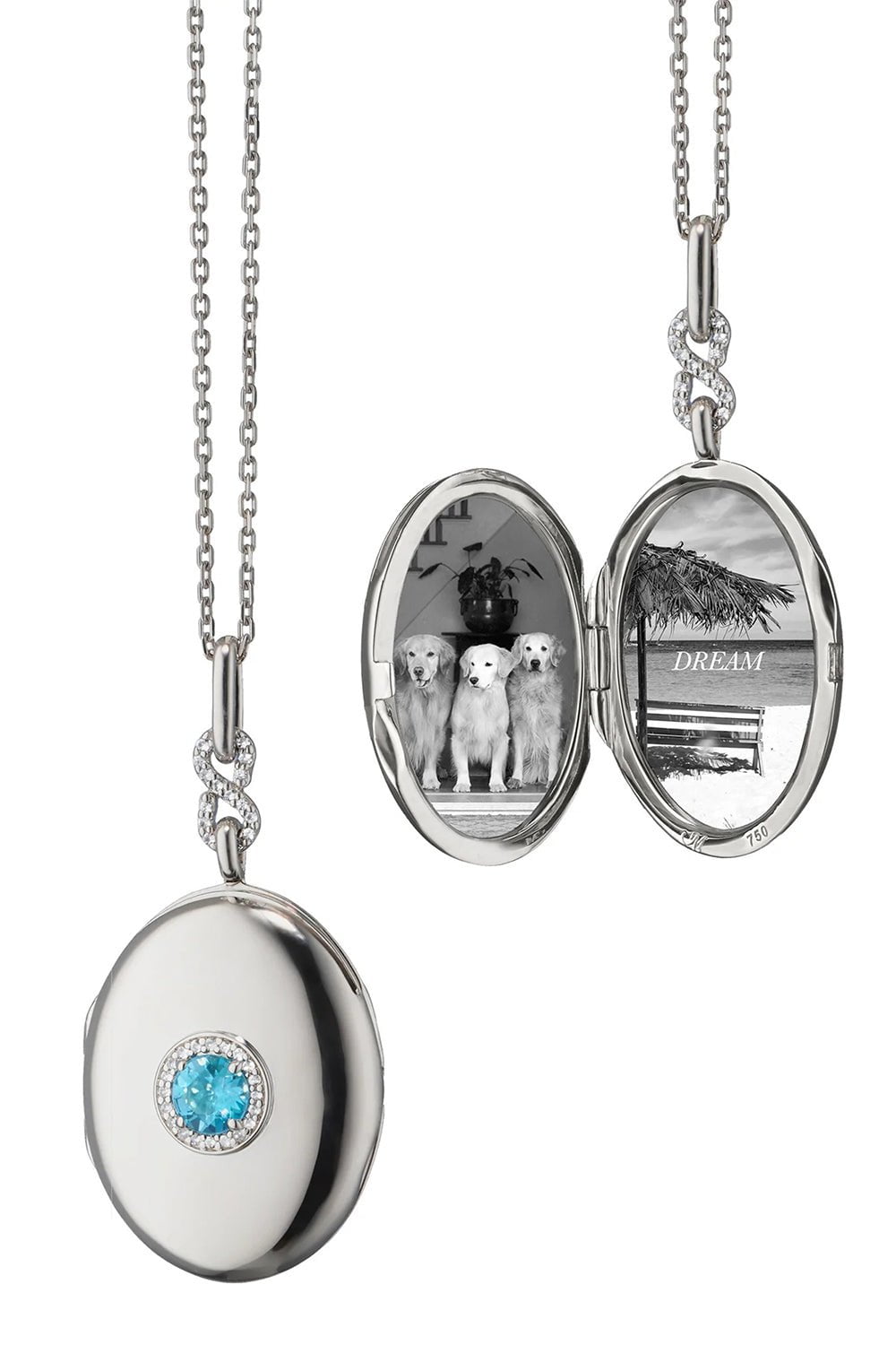 MONICA RICH KOSANN, Blue Topaz Infinity Locket Necklace