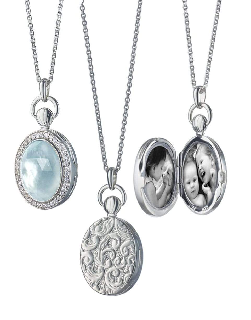 MONICA RICH KOSANN, Blue Topaz Mother of Pearl Petite Stone Locket