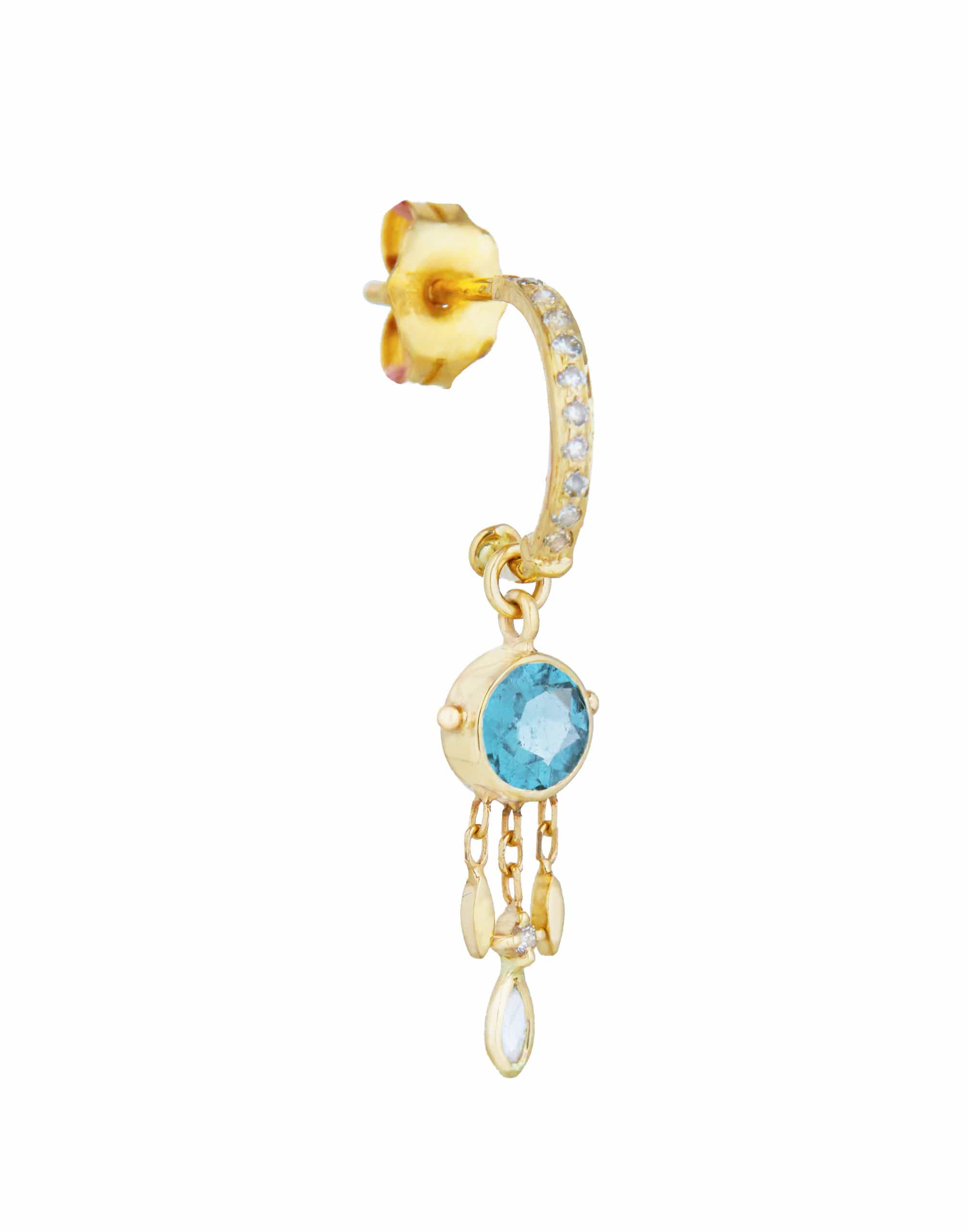 CELINE DAOUST, Blue Tourmaline & Diamonds Single Hoop Earring