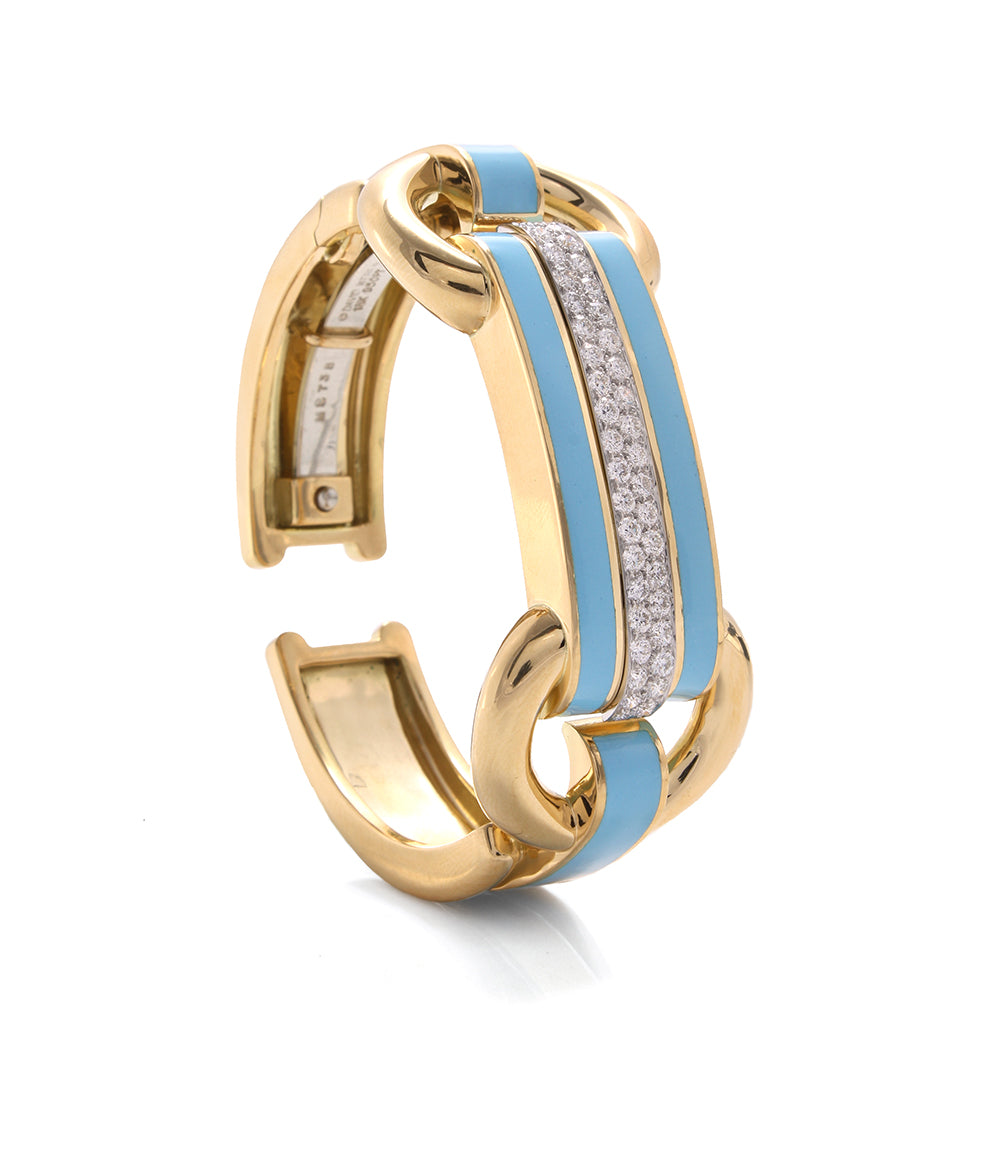 DAVID WEBB, Bridle Cuff, Light Blue Enamel