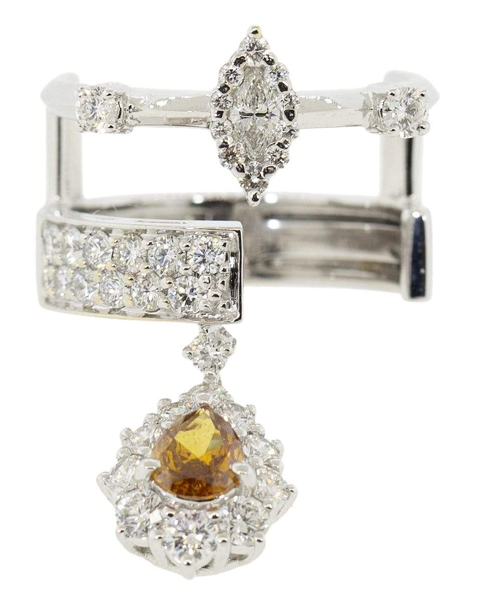 YEPREM JEWELLERY, Brown Pear Diamond Dangle Ring