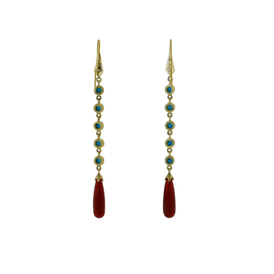 SYLVA & CIE, Carnelian And Turquoise Long Drop Earrings