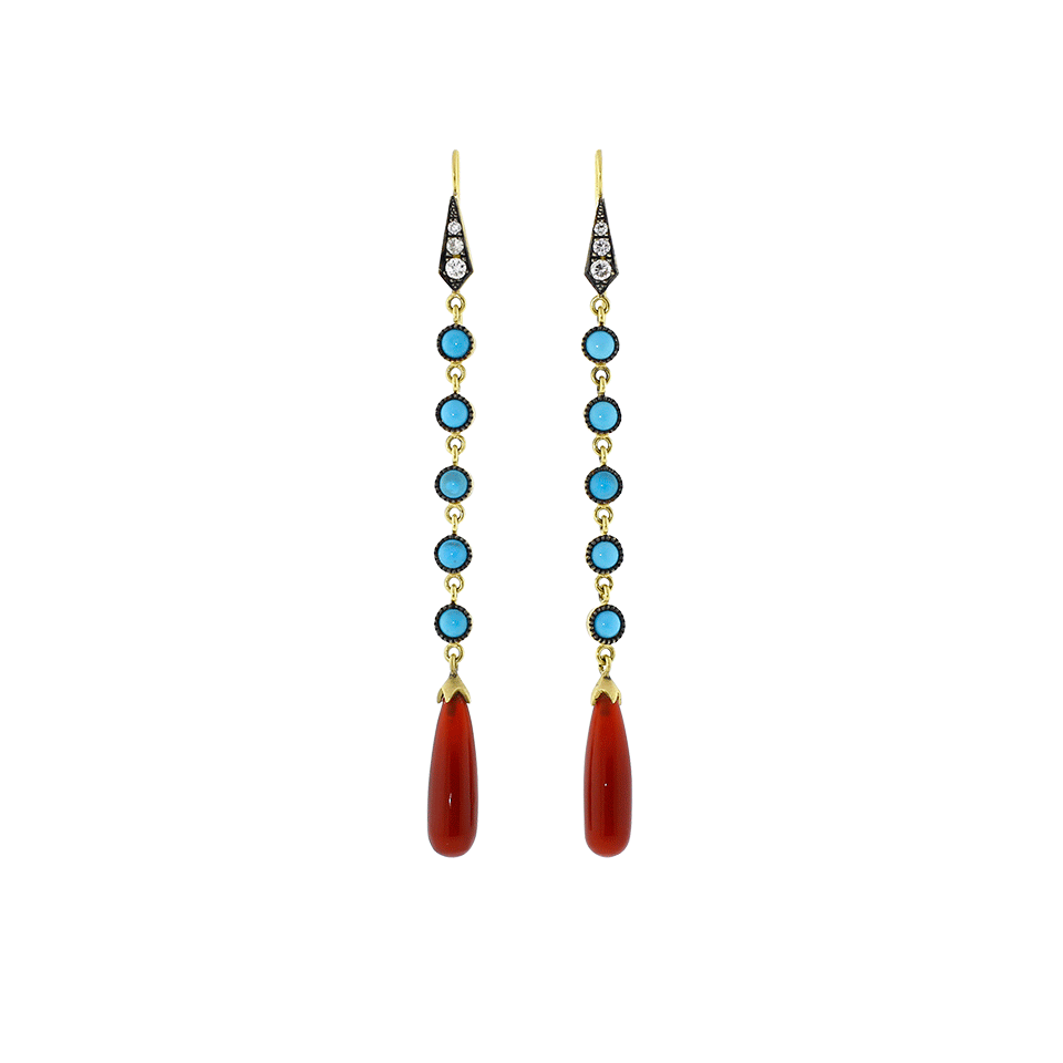 SYLVA & CIE, Carnelian And Turquoise Long Drop Earrings