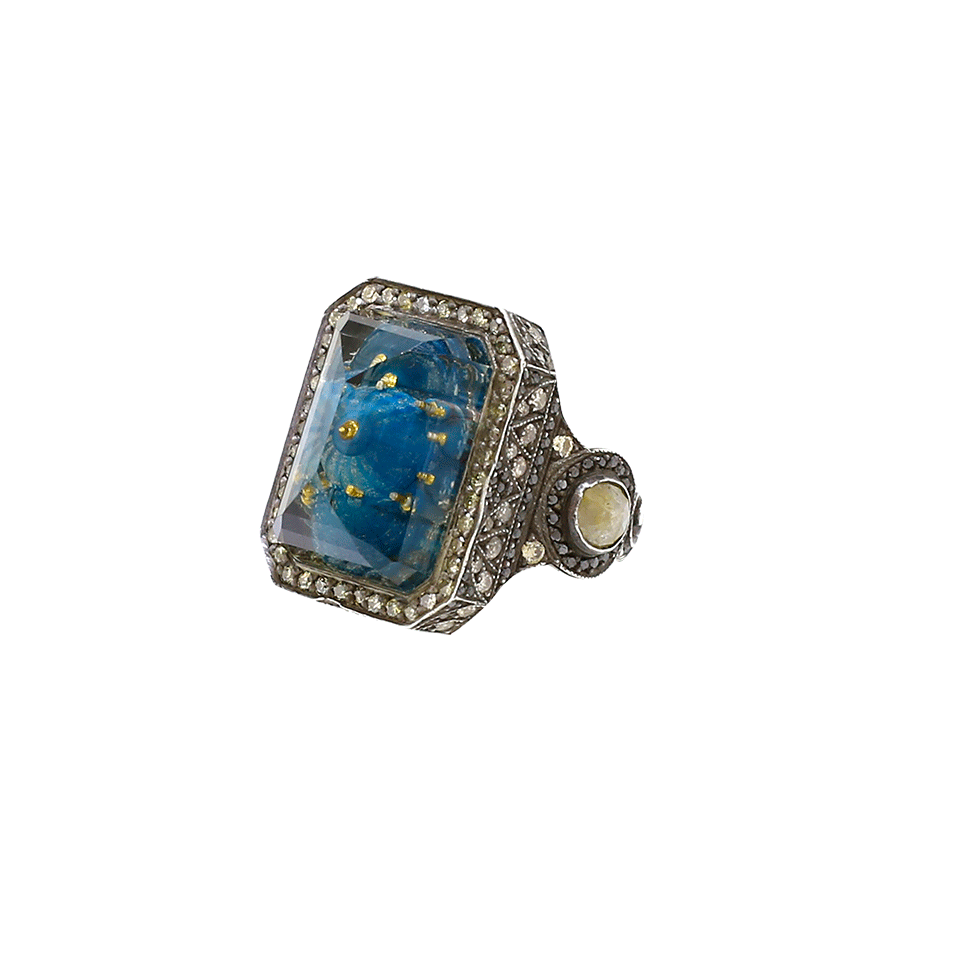 SEVAN BICAKCI, Carved Blue Mosque Rock Quartz Diamond Ring