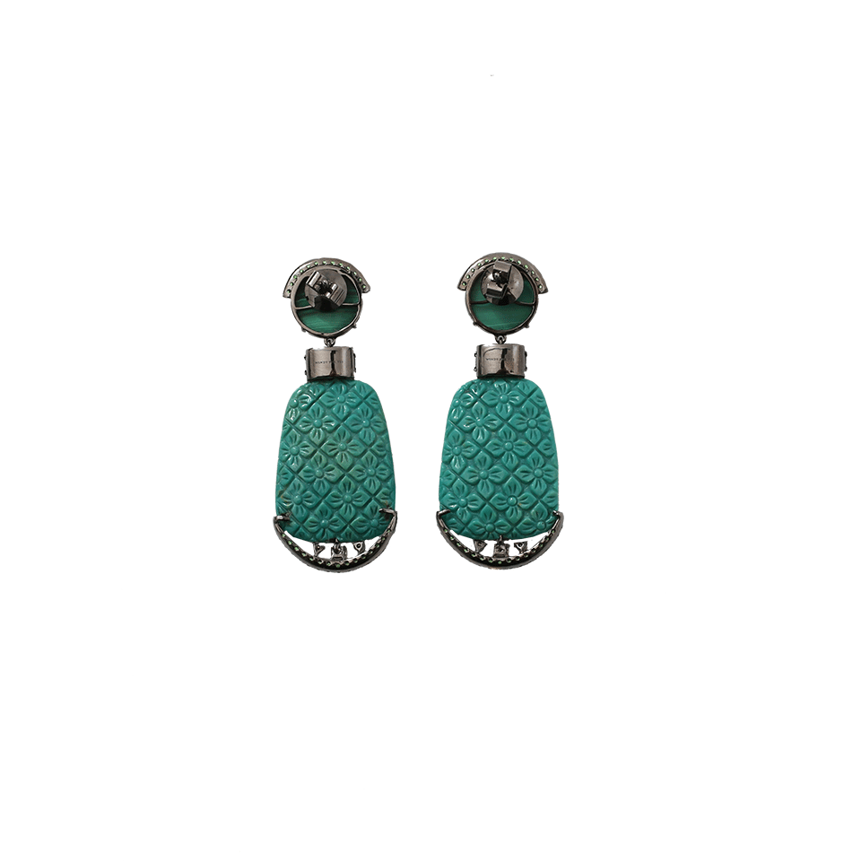 WENDY YUE, Carved Green Turquoise Earrings