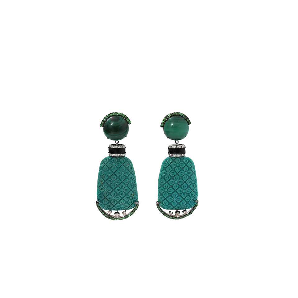 WENDY YUE, Carved Green Turquoise Earrings