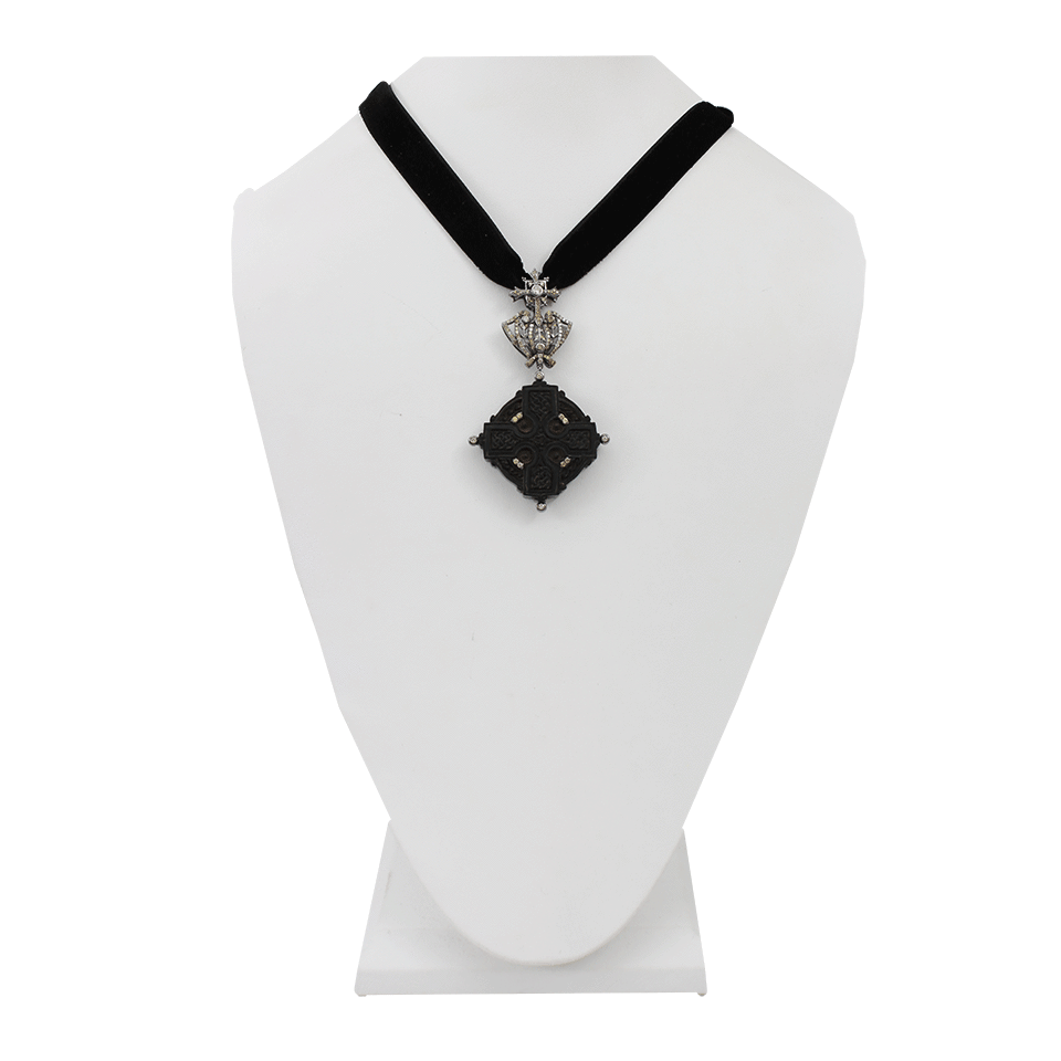 BOCHIC, Carved Jet and Diamond Pendant