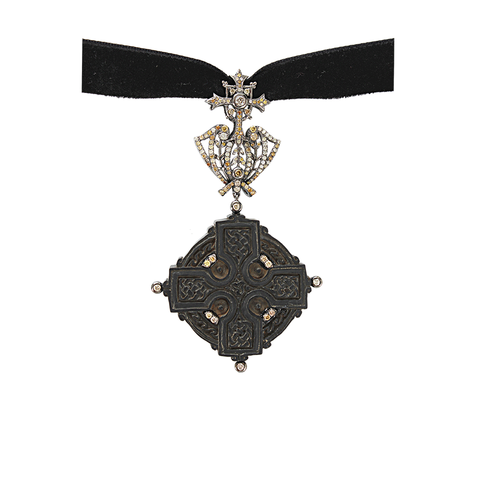 BOCHIC, Carved Jet and Diamond Pendant