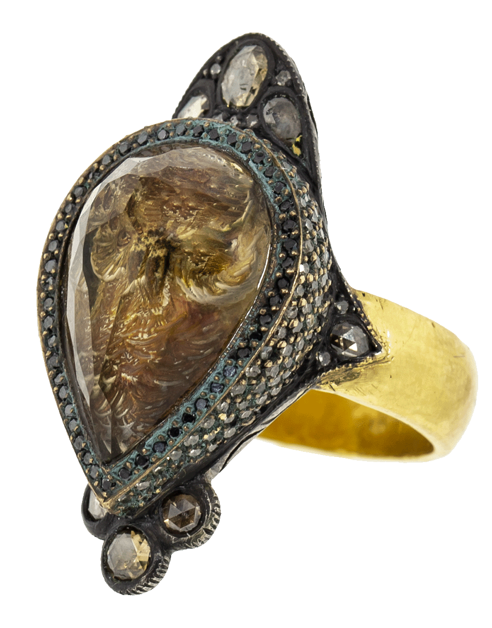 SEVAN BICAKCI, Carved Lemon Topaz Owl Ring