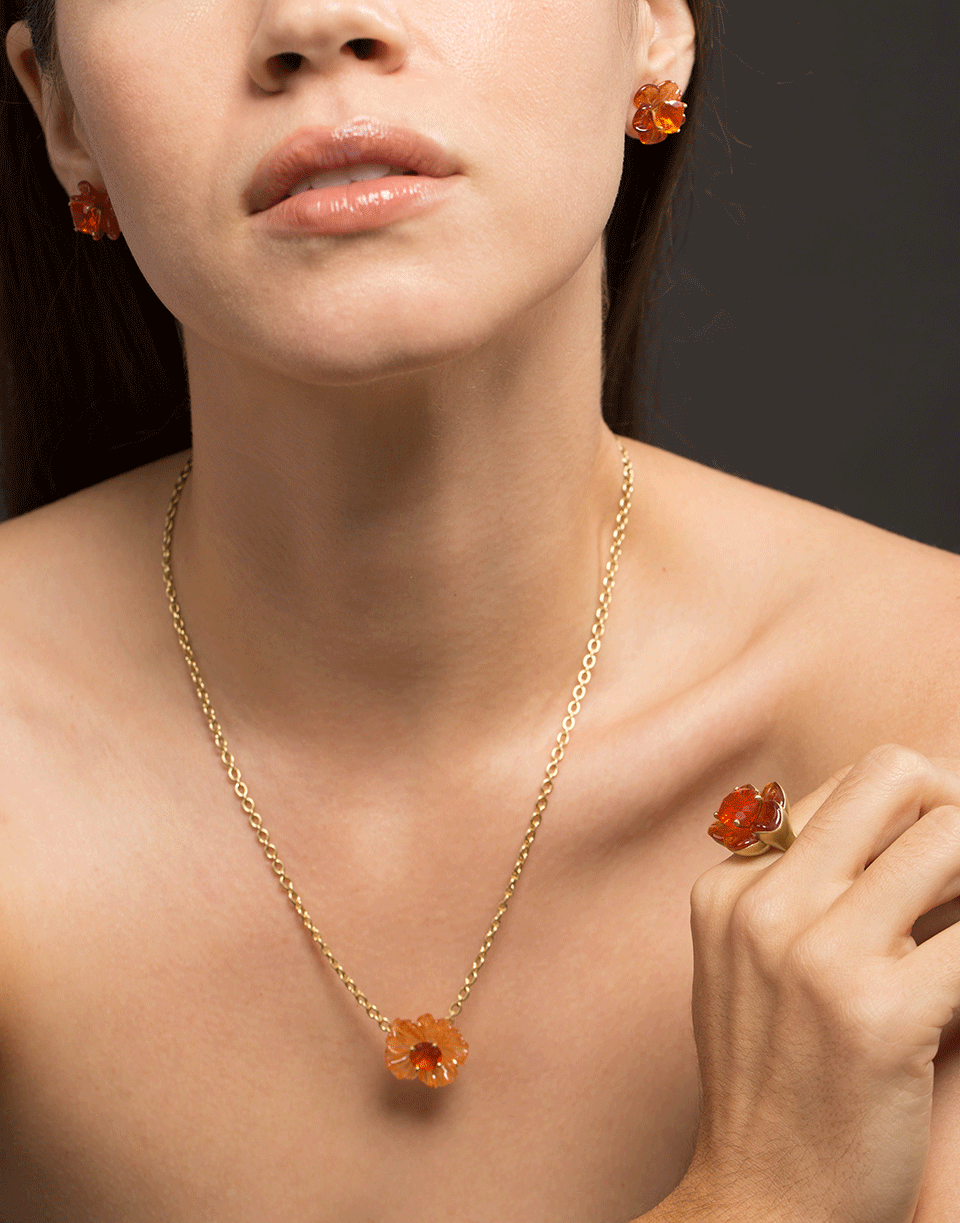 IRENE NEUWIRTH JEWELRY, Carved Mandarin Garnet Flower Necklace