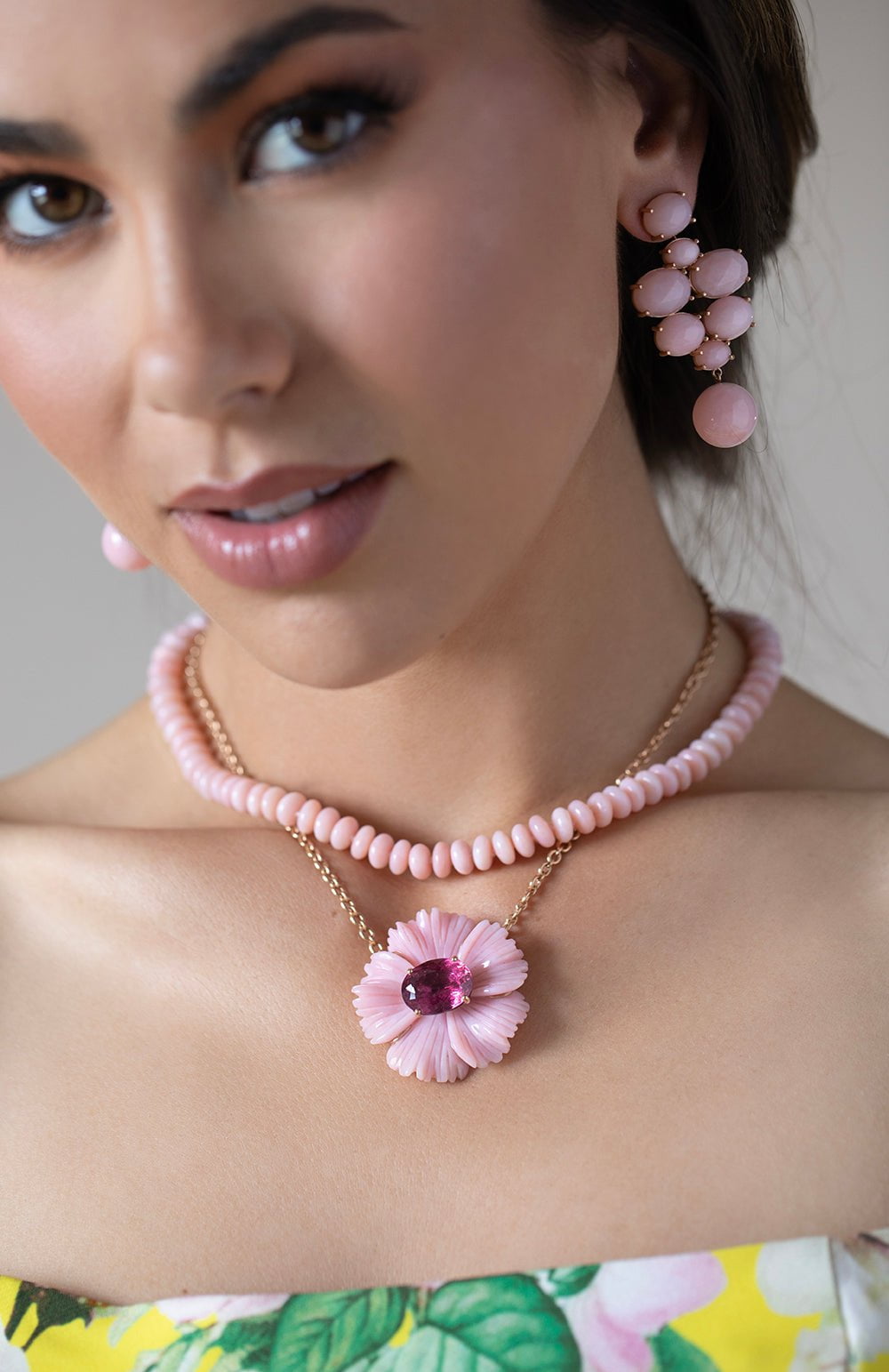 IRENE NEUWIRTH JEWELRY, Carved Pink Opal Flower Necklace