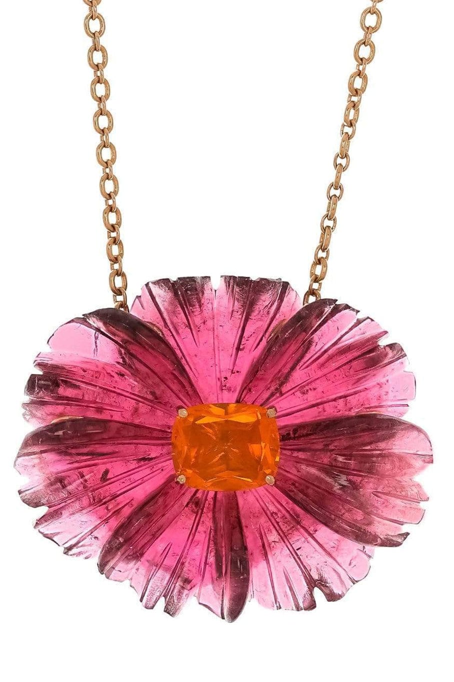 IRENE NEUWIRTH JEWELRY, Carved Pink Tourmaline Tropical Flower Necklace