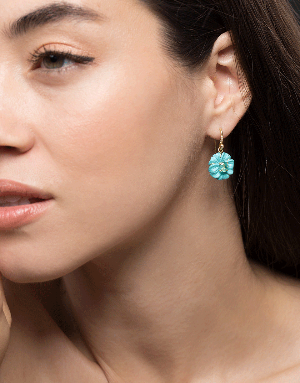 IRENE NEUWIRTH JEWELRY, Carved Turquoise Flower Drop Earrings