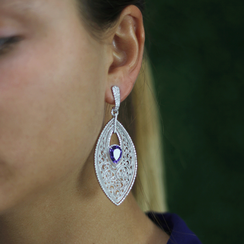 INBAR, Carved White Jade And Tanzanite Earrings