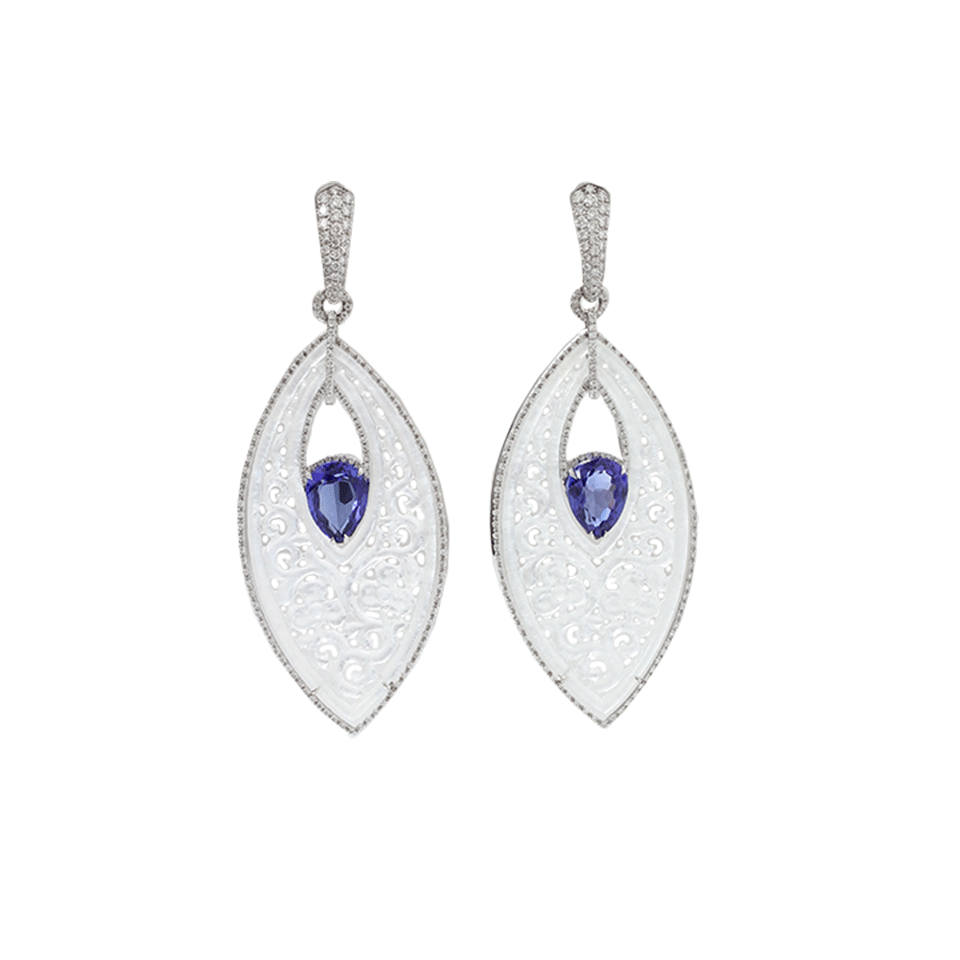 INBAR, Carved White Jade And Tanzanite Earrings