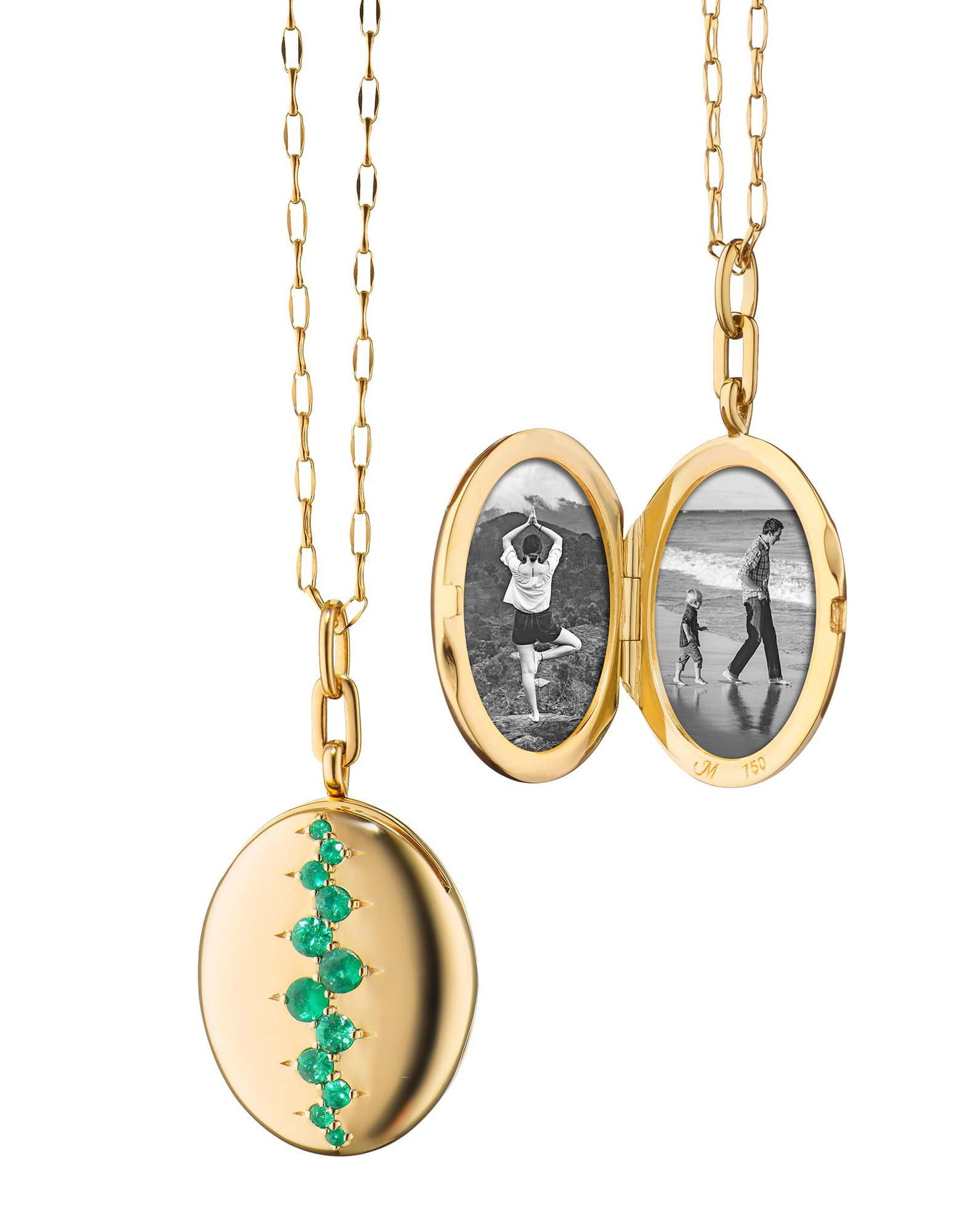 MONICA RICH KOSANN, Catherine Staggered Emerald Locket Necklace