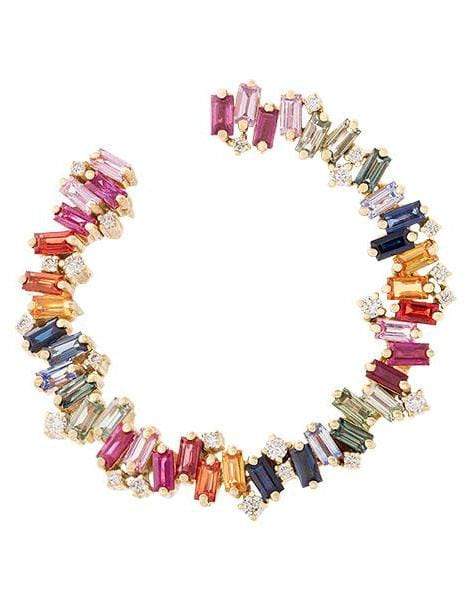 SUZANNE KALAN, Celeste Rainbow Sapphire Sideways Hoop Earrings