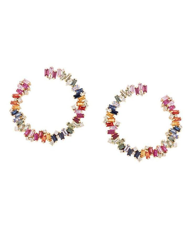 SUZANNE KALAN, Celeste Rainbow Sapphire Sideways Hoop Earrings