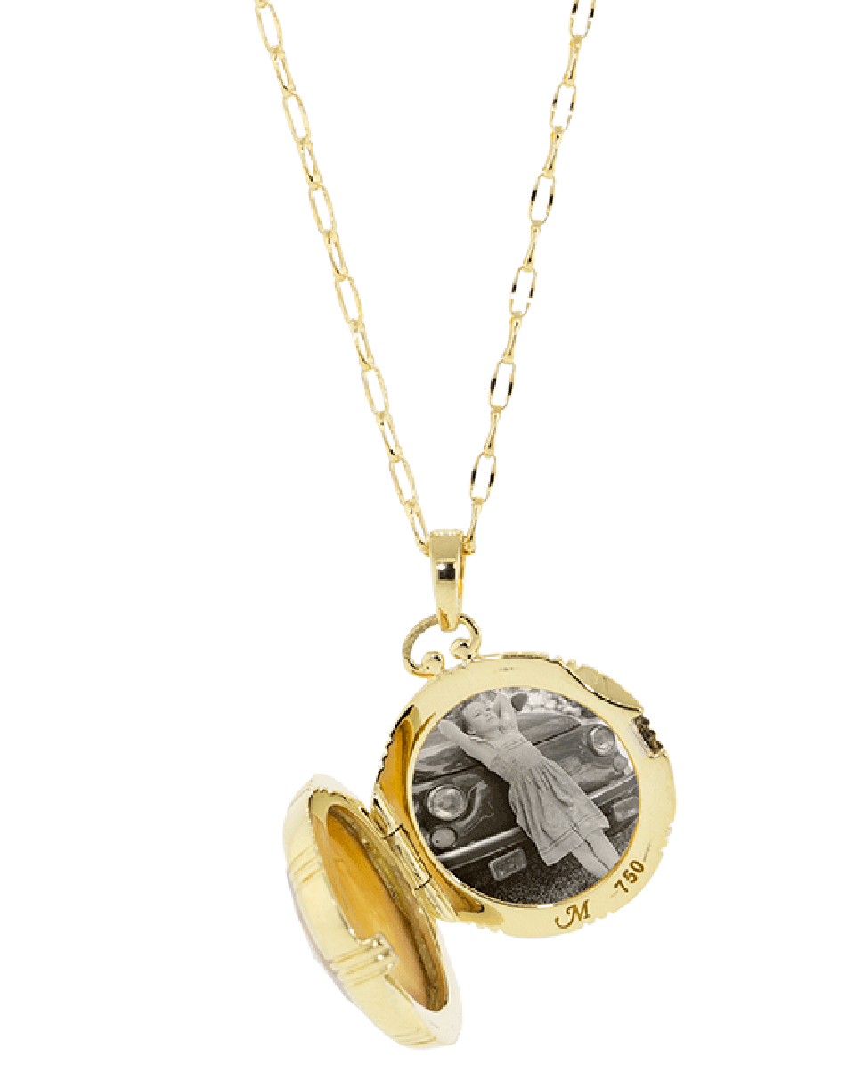 MONICA RICH KOSANN, Cognac Mother of Pearl and Stone Locket Necklace