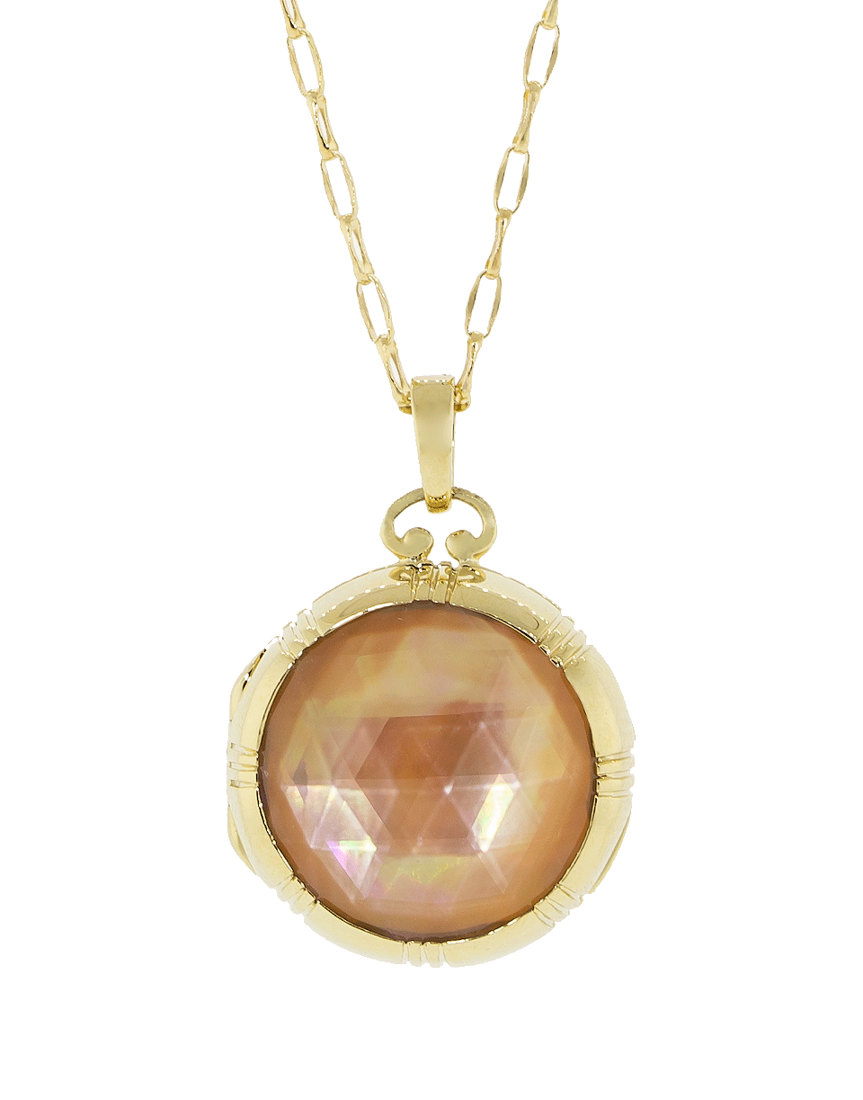 MONICA RICH KOSANN, Cognac Mother of Pearl and Stone Locket Necklace