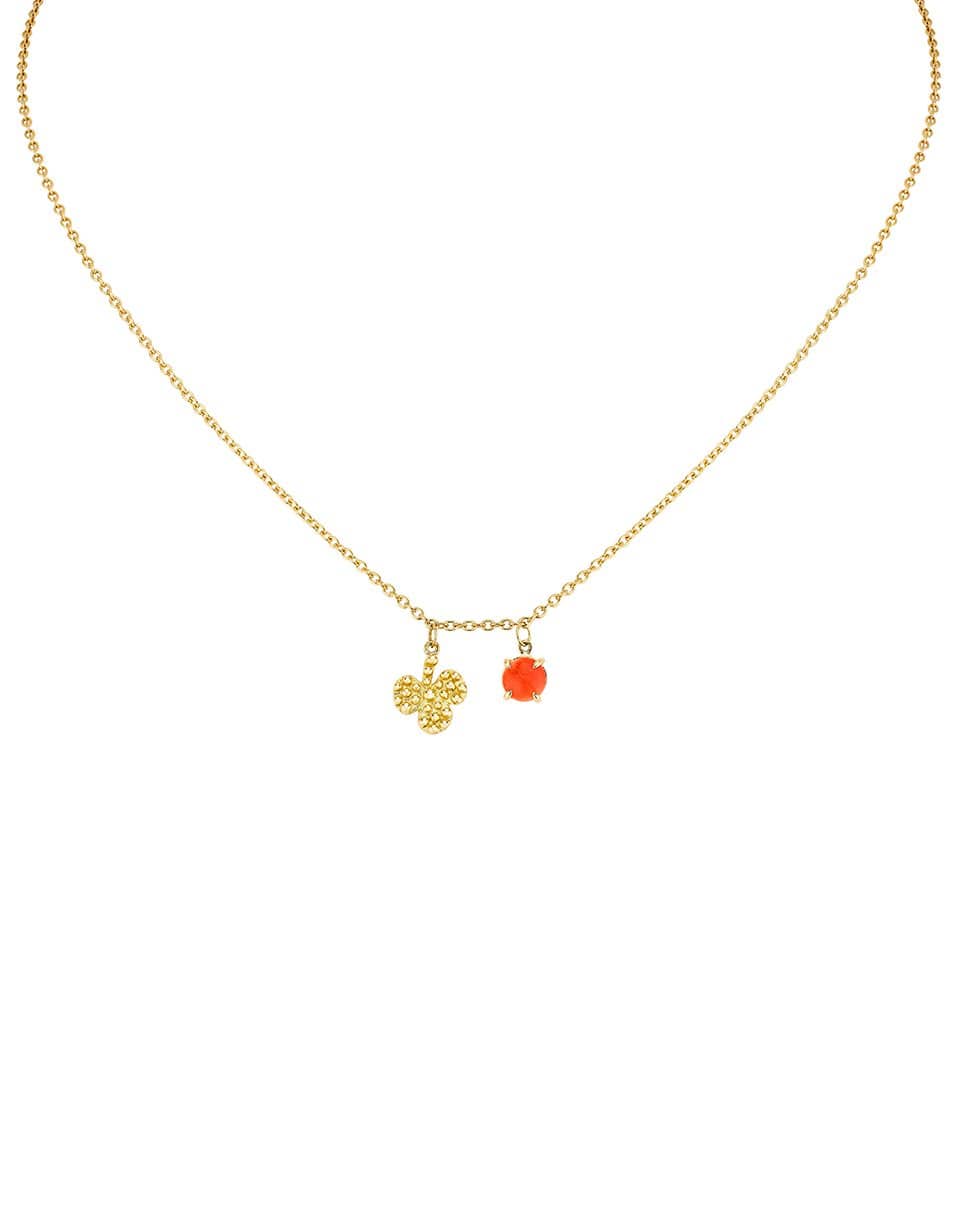 GAYA, Coral and Clover Charm Necklace