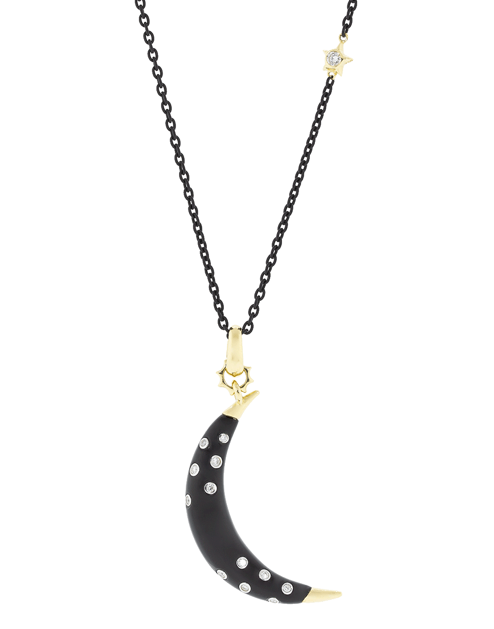 MONICA RICH KOSANN, Crescent Moon Charm on Black Steel Chain