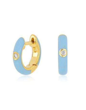 EF COLLECTION, Diamond Baby Blue Enamel Huggie Earrings