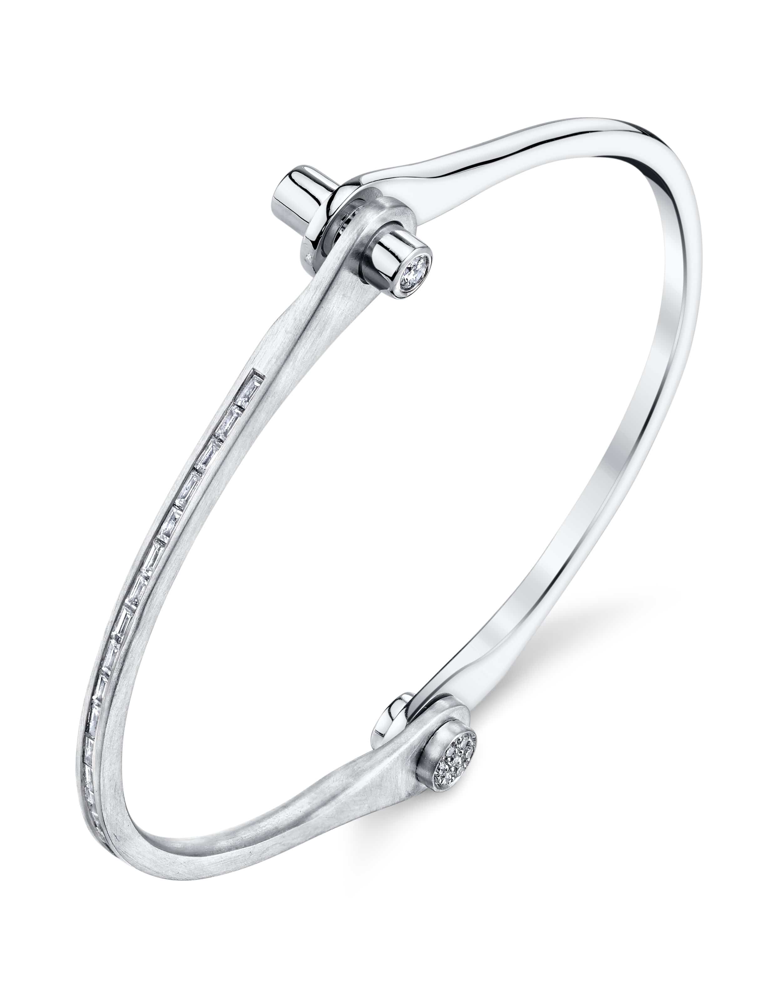 BORGIONI, Diamond Baguette Skinny Handcuff - White Gold