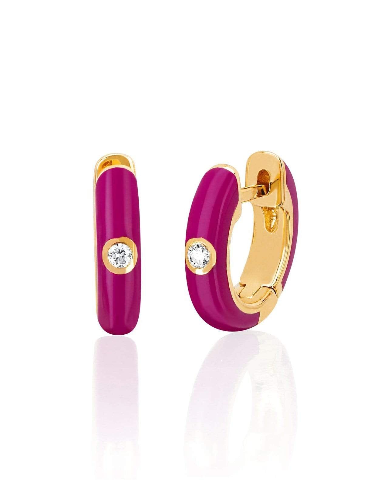 EF COLLECTION, Diamond Berry Enamel Huggie Earrings