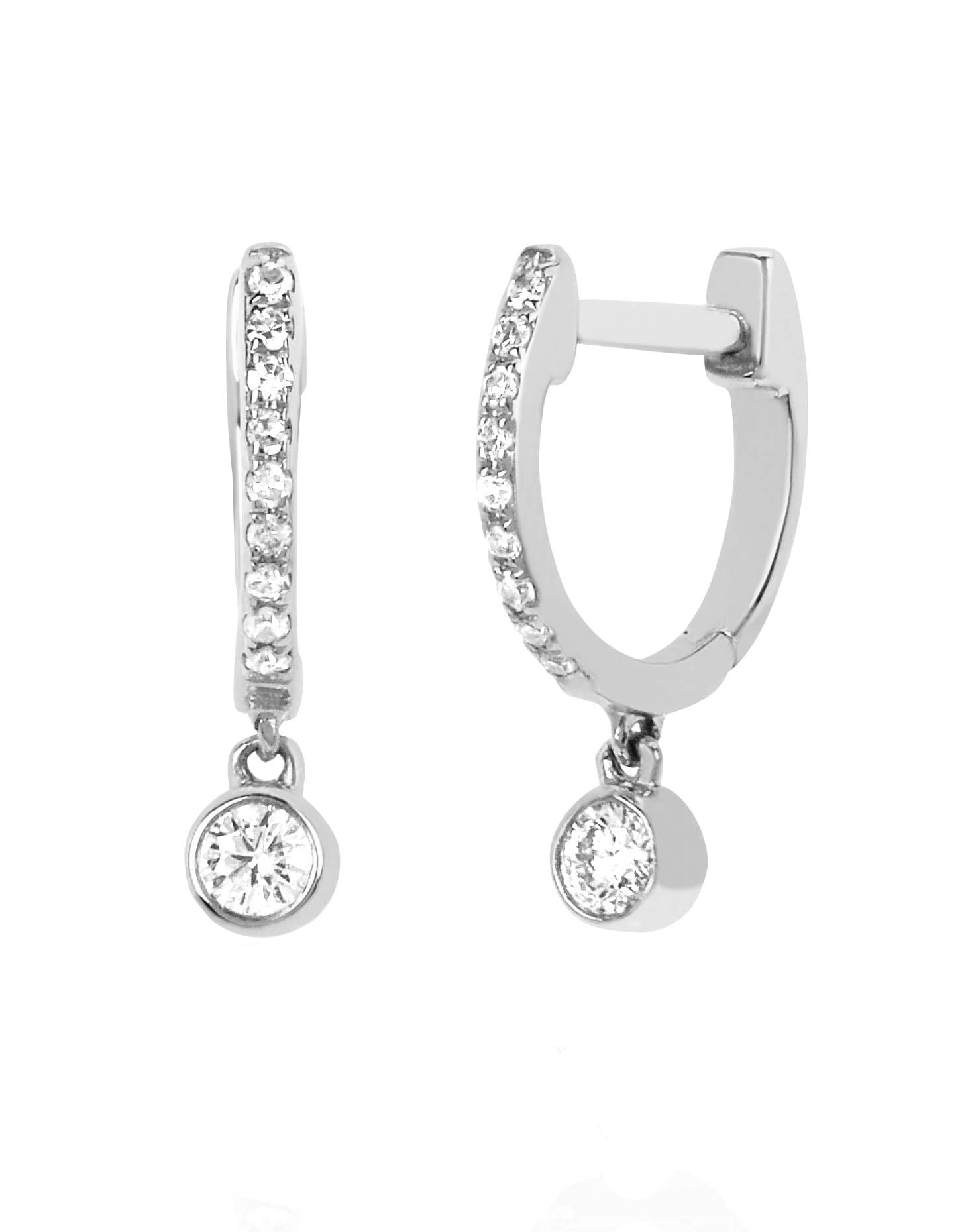 EF COLLECTION, Diamond Bezel Drop Huggies