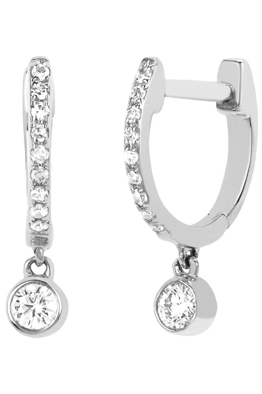 EF COLLECTION, Diamond Bezel Drop Mini Huggie Earrings