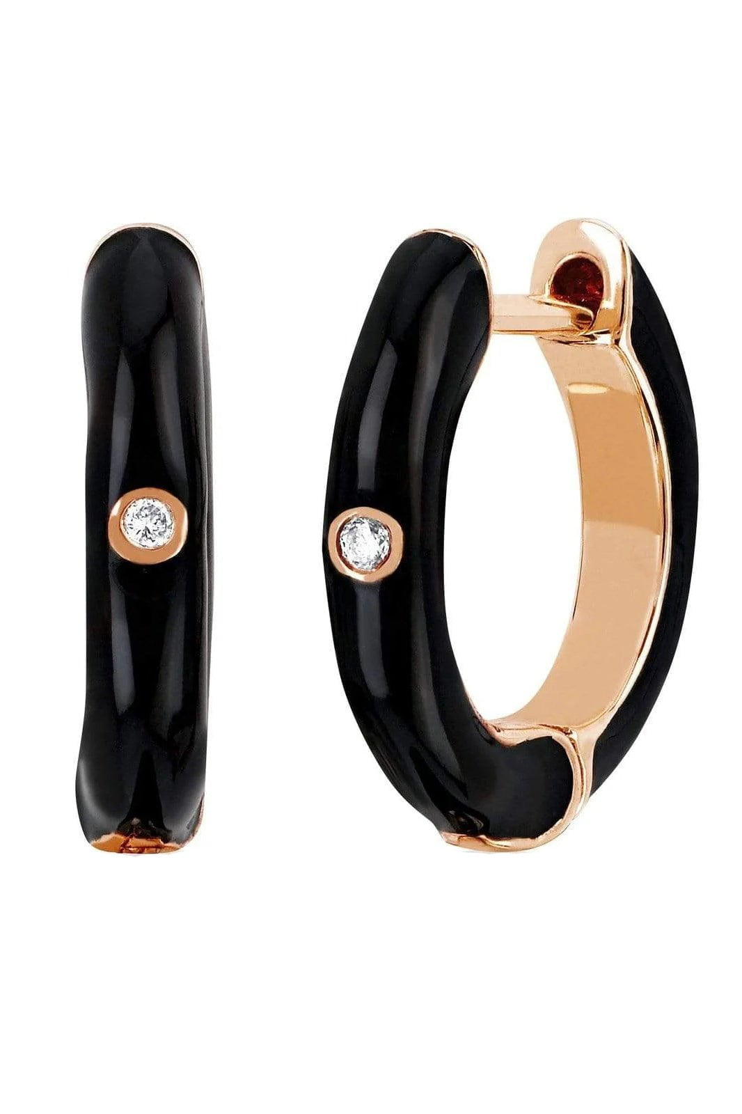 EF COLLECTION, Diamond Black Enamel Huggie Earring