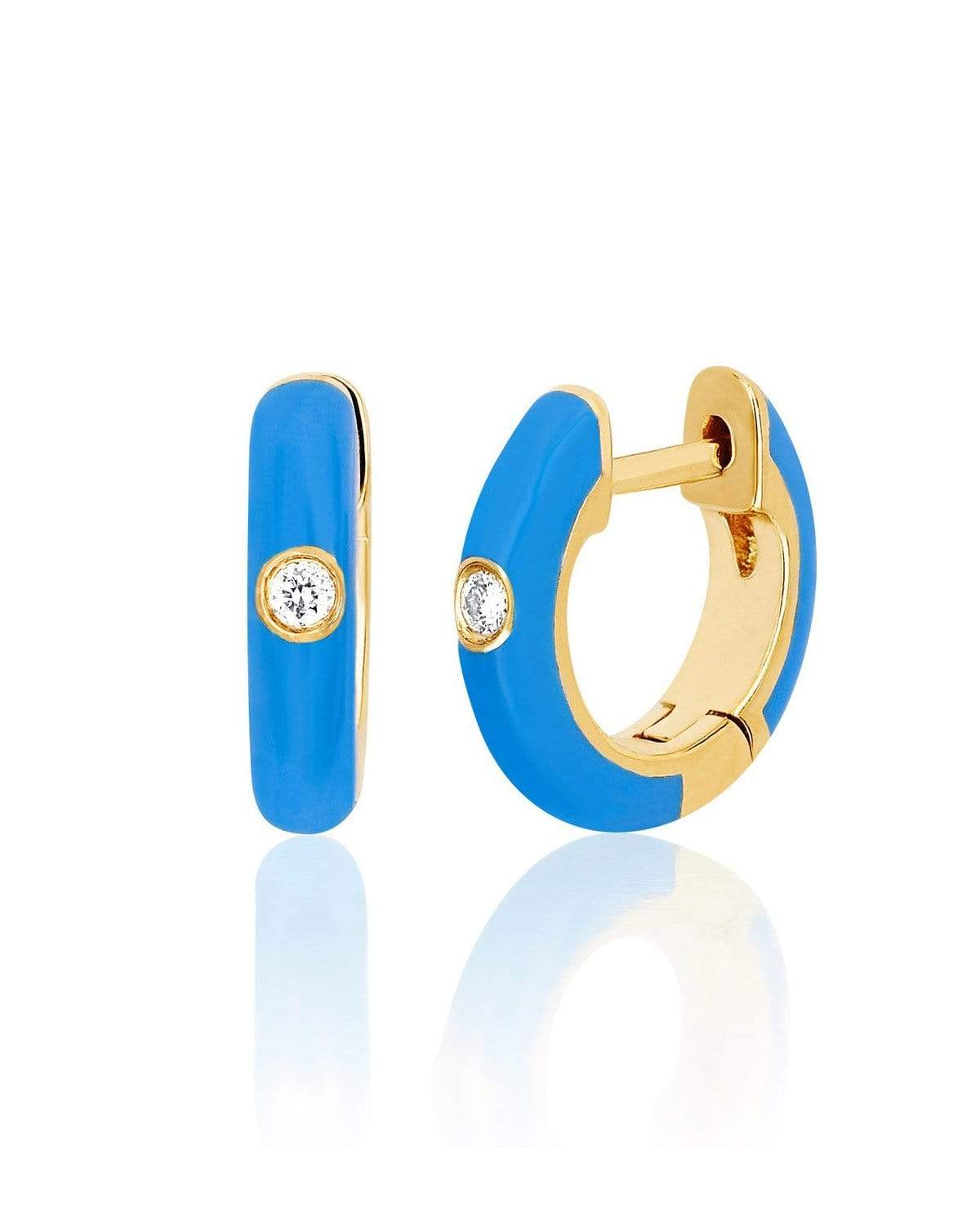 EF COLLECTION, Diamond Blue Enamel Huggie Earrings