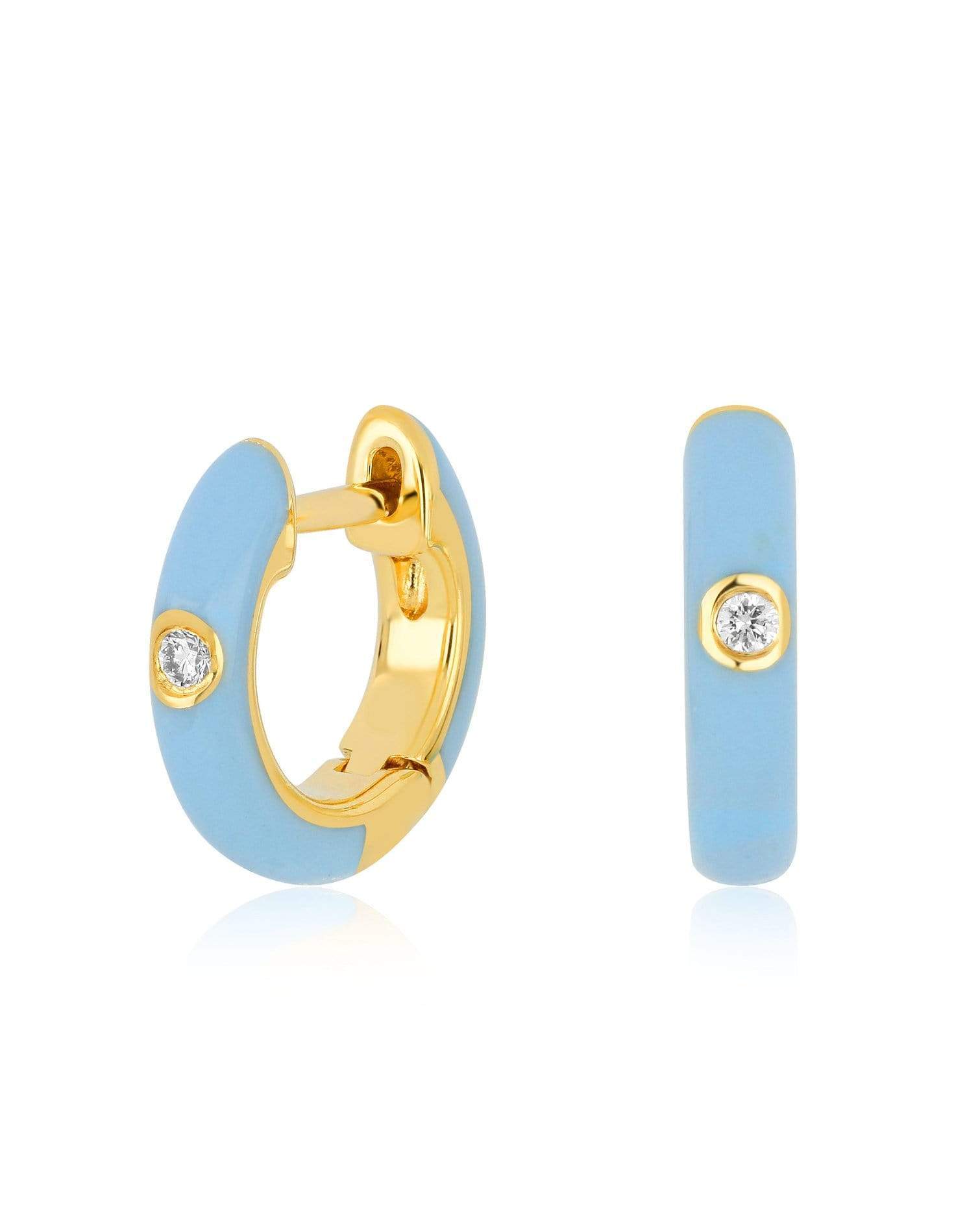 EF COLLECTION, Diamond Blue Enamel Huggie Earrings