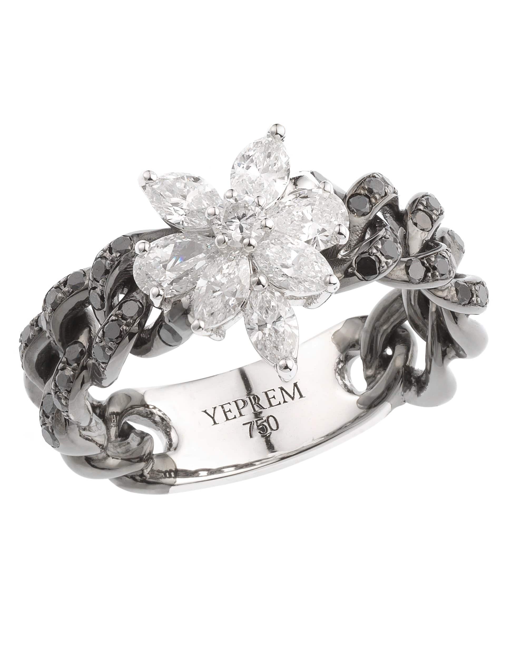 YEPREM JEWELLERY, Diamond Flower and Chain Ring