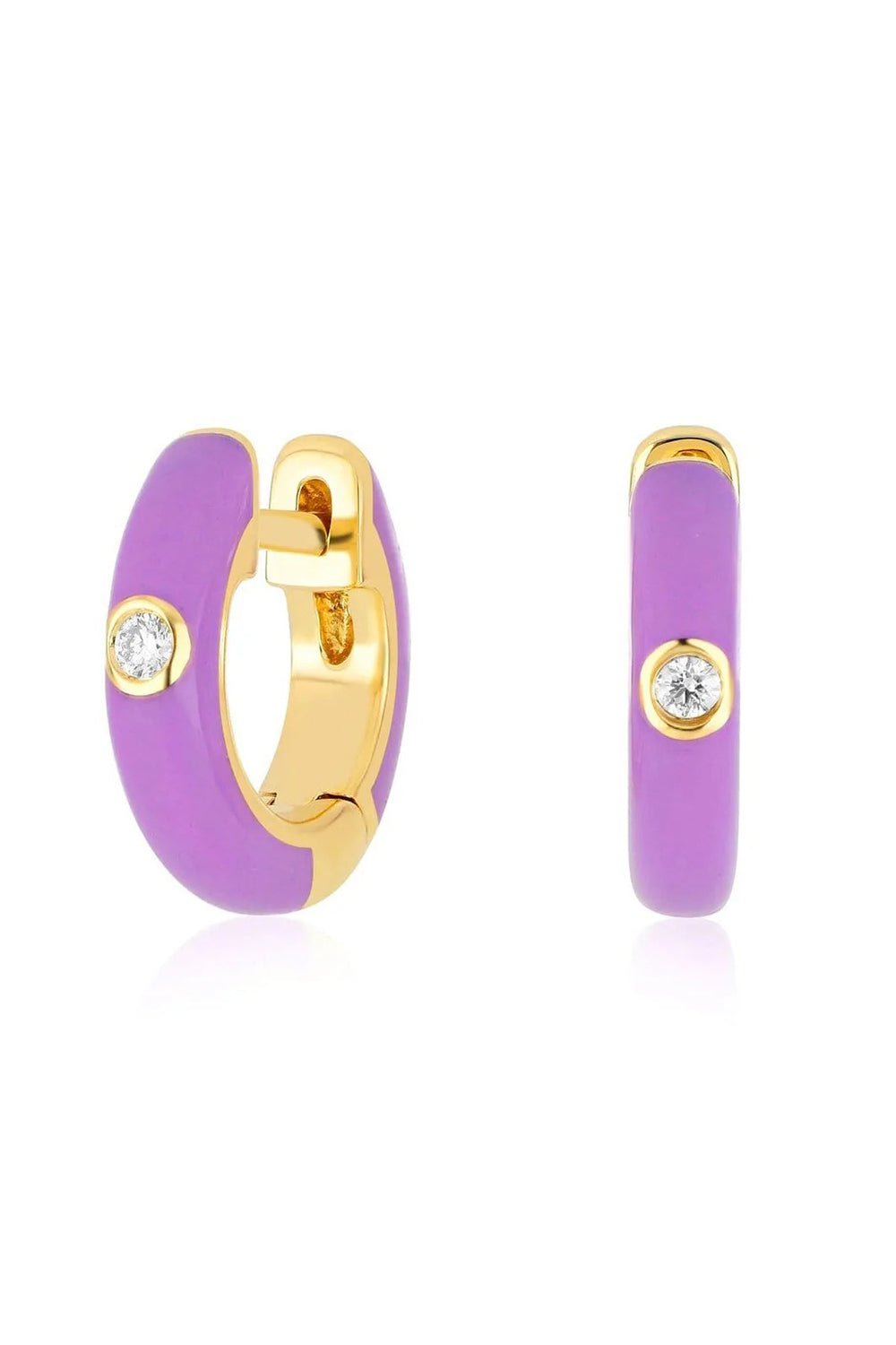 EF COLLECTION, Diamond Lavender Enamel Huggie Earring