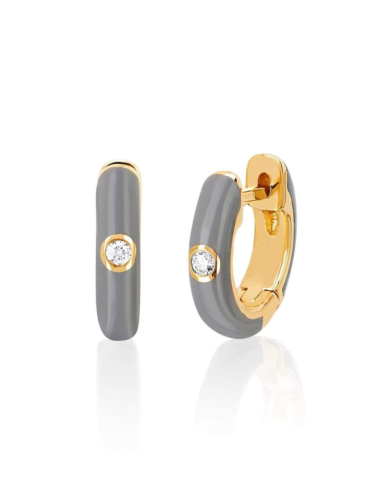 EF COLLECTION, Diamond Light Grey Enamel Huggie Earrings