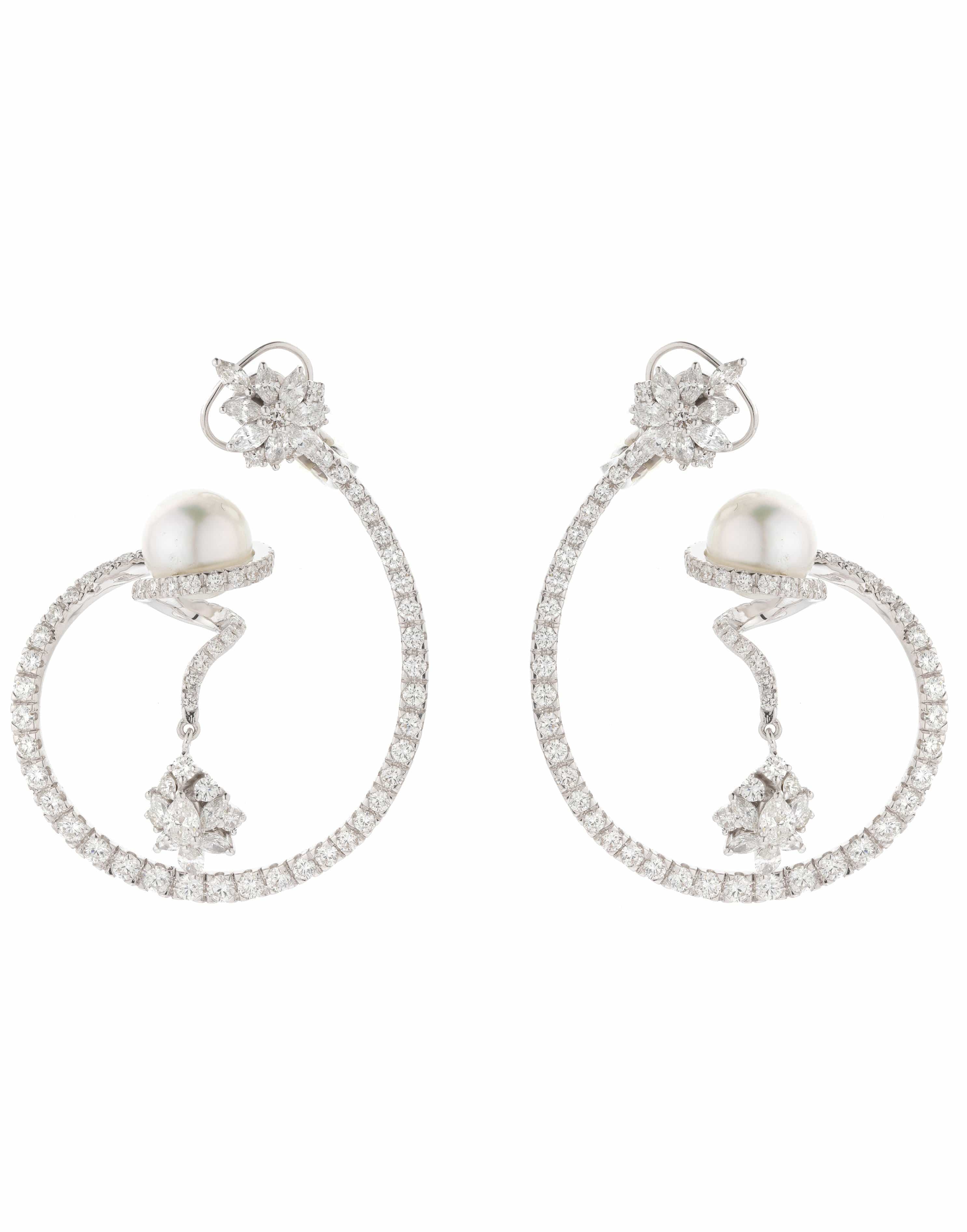 YEPREM JEWELLERY, Diamond Loop Pearl Drop Earrings