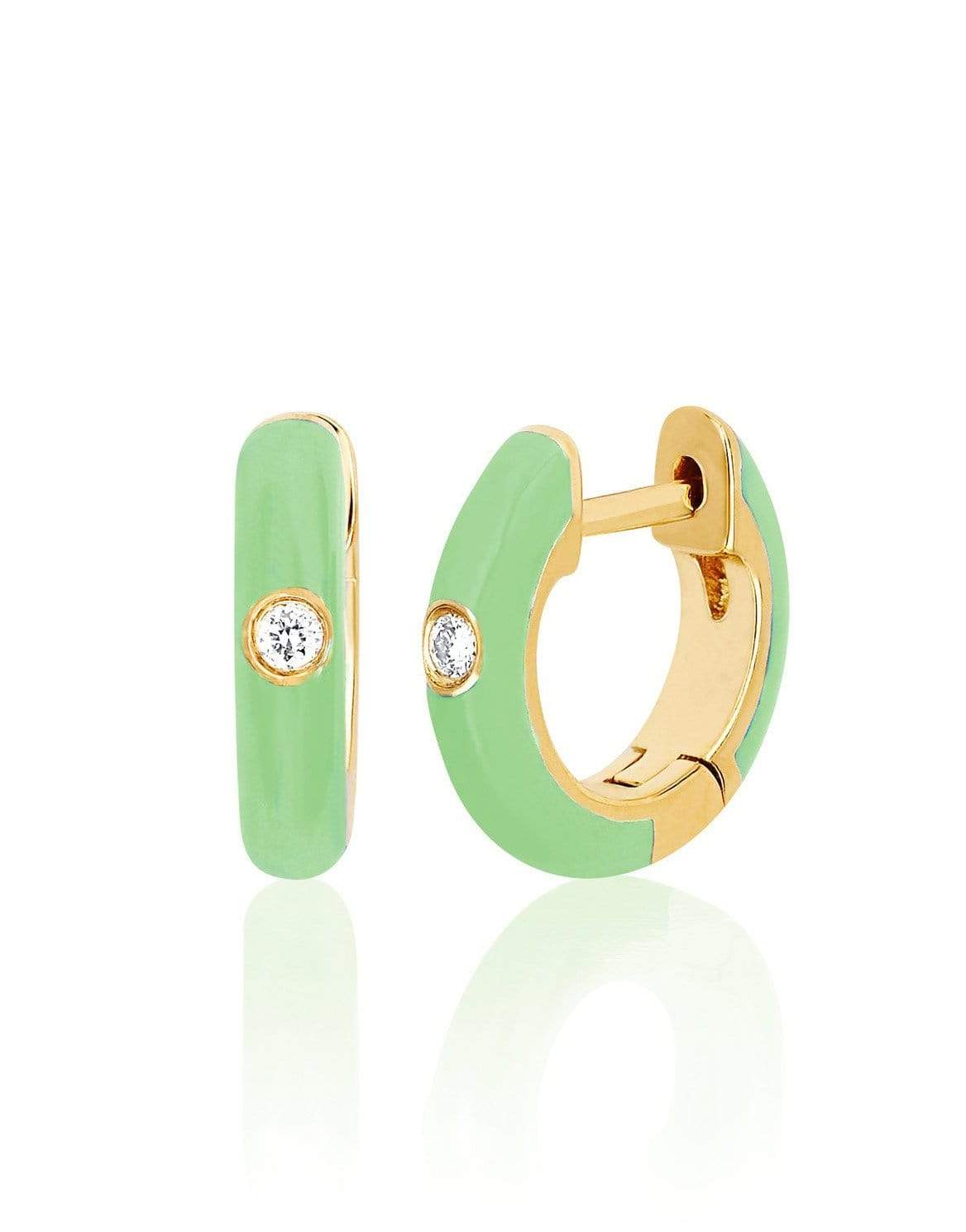 EF COLLECTION, Diamond Mint Enamel Huggie Earrings