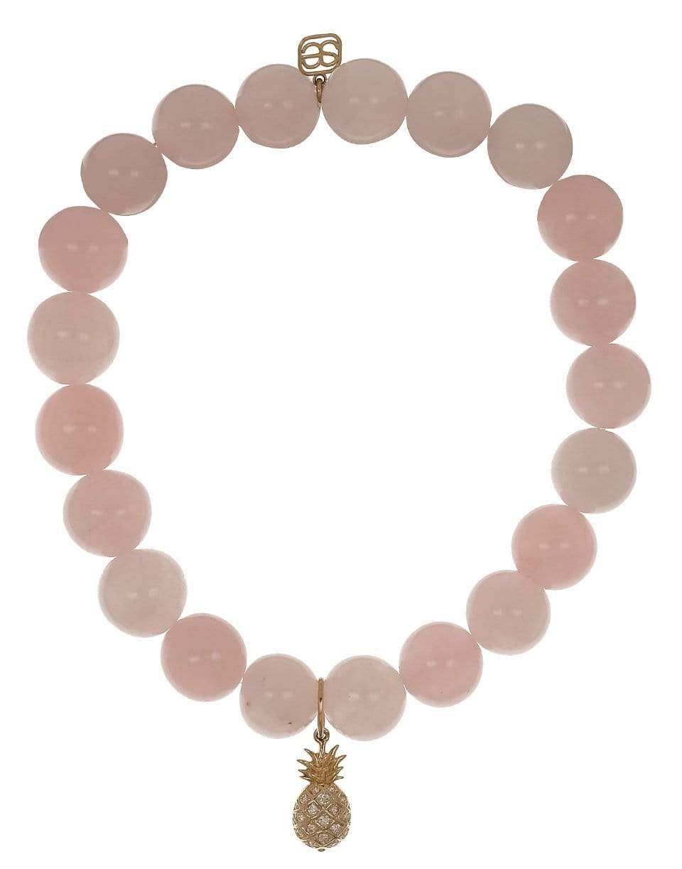 SYDNEY EVAN, Diamond Pineapple Charm Rose Quartz Bead Bracelet