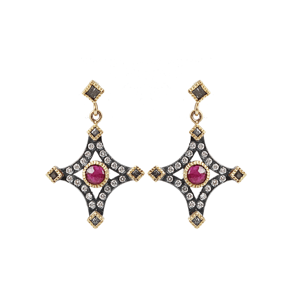 TODD REED, Diamond Shaped Ruby and Diamond Earrings