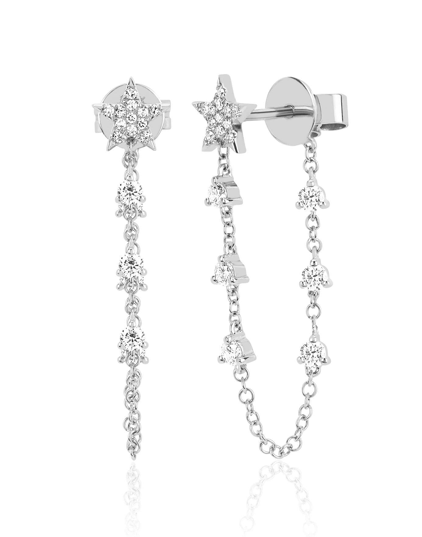 EF COLLECTION, Diamond Star Chain Stud Earrings