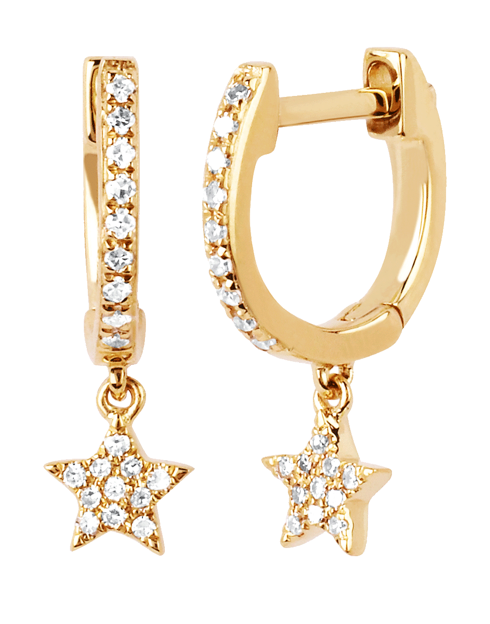 EF COLLECTION, Diamond Star Drop Mini Huggie Earrings