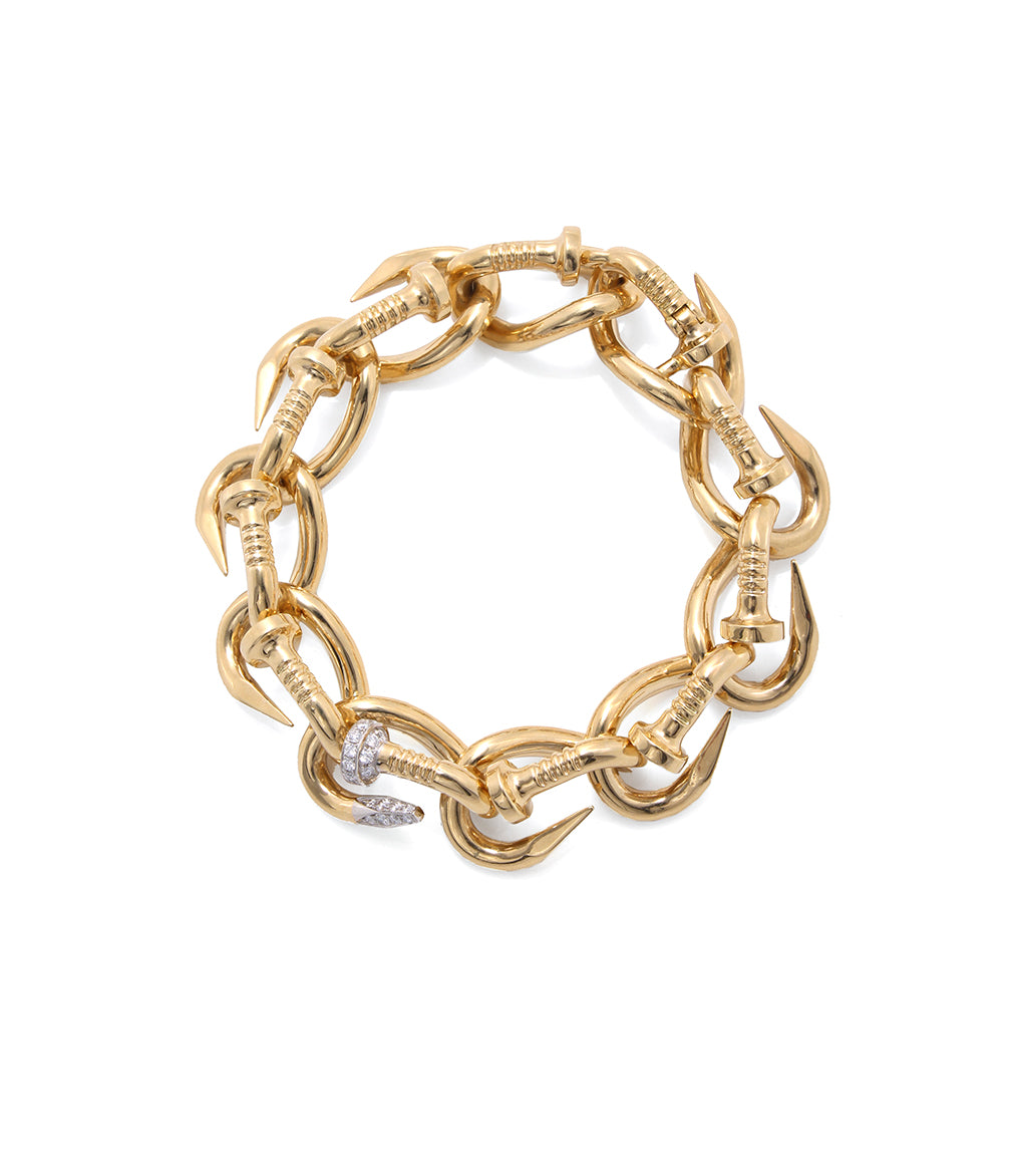 DAVID WEBB, Diamond Tip Bent Nail Link Bracelet, Polished 18K Gold