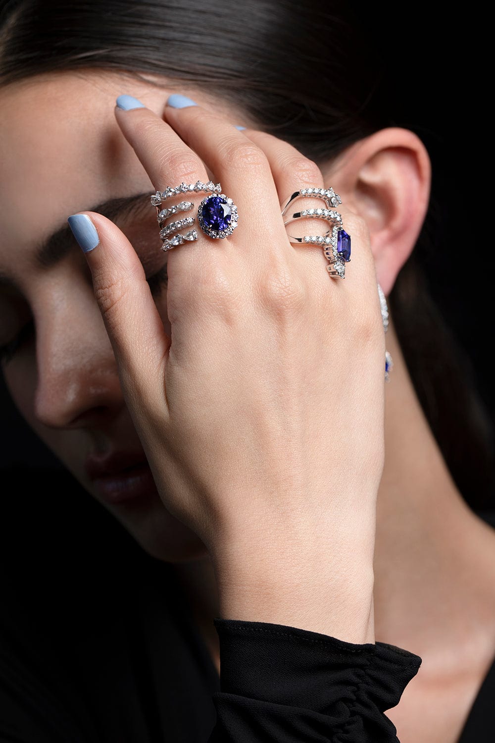 YEPREM JEWELLERY, Diamond and Tanzanite Stack Ring