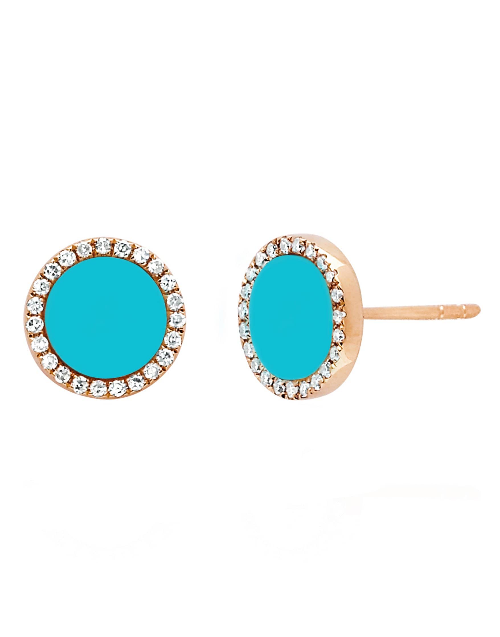 EF COLLECTION, Diamond and Turquoise Enamel Disc Studs